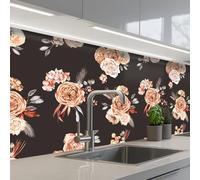 KitchenYeah© Splashback for kitchen 32"x98" / 80x250 cm self-adhesive Wall Protector Decor Panels Cooker Backsplash Patterns - Roses - Black