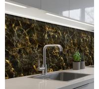 KitchenYeah© Splashback for kitchen 32"x98" / 80x250 cm self-adhesive Wall Protector Decor Panels Cooker Backsplash Black - Marble - Gold
