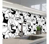 KitchenYeah© Splashback for kitchen 32"x98" / 80x250 cm self-adhesive Wall Protector Splash Back Cooker Backsplash Lines - Faces - Black - White