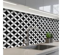 KitchenYeah© Splashback for kitchen 32"x98" / 80x250 cm self-adhesive Wall Protector Splash Back Cooker Backsplash Circle - Tiles - Marble - Black - White