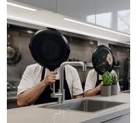 KitchenYeah© Splashback for kitchen 32"x98" / 80x250 cm self-adhesive Wall Protector Splash Back Cooker Backsplash Cooks - Frying pans