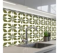 KitchenYeah© Splashback for kitchen 32"x98" / 80x250 cm self-adhesive Wall Protector Splash Back Cooker Backsplash Botanical - Retro - Green