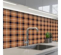 KitchenYeah© Splashback for kitchen 32"x98" / 80x250 cm self-adhesive Wall Protector Splash Back Cooker Backsplash Plaid - Pattern - Square - Brown