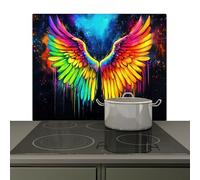 KitchenYeah© Splashback for kitchen 57x51 cm Back Splashes Kitchens Splash Guard Decor, Ceramic hob covers Rainbow colors - Wings - Magical