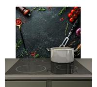 KitchenYeah© Splashback for kitchen 57x51 cm Splash Splatter Guard Backsplash Decor, Induction hob protector Still life - Herbs - Italian - Spices