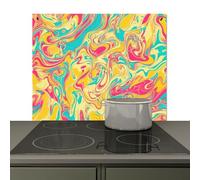 KitchenYeah© Splashback for kitchen 57x51 cm Wall Protector Splash Back Cooker Backsplash, Induction hob mat Yellow - Pink - Blue - Retro