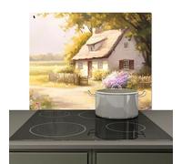 KitchenYeah© Splashback for kitchen 57x51 cm Wall Protector Splash Back Cooker Backsplash, Induction hob mat Cottage - Wood - Flowers