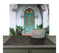 KitchenYeah© Splashback for kitchen 57x51 cm Wall Protector Splash Back Cooker Backsplash, Induction hob mat Door - Patterns - Plants