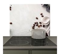 KitchenYeah© Splashback for kitchen 58x51 cm Back Splashes Kitchens Splash Guard Decor, Ceramic hob covers Coffee - Coffee beans - White