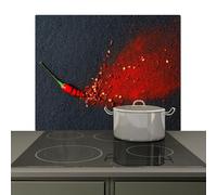 KitchenYeah© Splashback for kitchen 59x51 cm Splash Splatter Guard Splashbacks Walls, Induction hob cover Pepper - Herbs - Concrete - Red - Grey