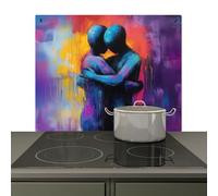 KitchenYeah© Splashback for kitchen 59x52 cm Wall Protector Splash Back Cooker Backsplash, Induction hob mat Embracing - Bodies - Purple