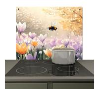KitchenYeah© Splashback for kitchen 60x52 cm Splash Splatter Guard Splashbacks Walls, Induction hob cover Violets - bee - Sunlight