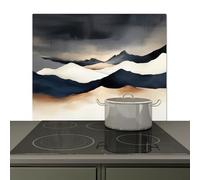 KitchenYeah© Splashback for kitchen 60x52 cm Wall Decor Panels Cooker Backsplash, Induction hob protector mat Mountains - Dark blue - Landscape