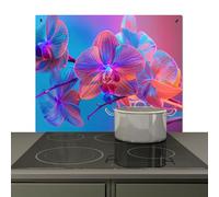 KitchenYeah© Splashback for kitchen 60x52 cm Wall Decor Panels Cooker Backsplash, Induction hob protector mat Orchid - Flowers - Colourful - Modern