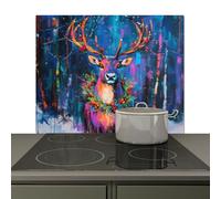 KitchenYeah© Splashback for kitchen 60x52 cm Wall Protector Splash Back Cooker Backsplash, Induction hob mat Reindeer - Wreath - Fairytale - Blue