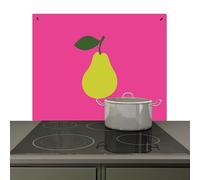 KitchenYeah© Splashback for kitchen 60x52 cm Wall Protector Splash Back Cooker Backsplash, Induction hob mat Illustration - Fruit - Pear - Green