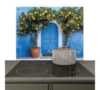 KitchenYeah© Splashback for kitchen 65x52 cm Back Splashes Kitchens Splash Guard Decor, Ceramic hob covers Lemon trees - Yellow - Door - Pots