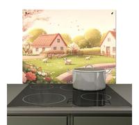 KitchenYeah© Splashback for kitchen 65x52 cm Wall Decor Panels Cooker Backsplash, Induction hob protector mat Sheep - Cottage - Countryside