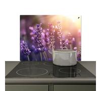 KitchenYeah© Splashback for kitchen 70x52 cm Splash Splatter Guard Splashbacks Walls, Induction hob cover Lavender flowers - Purple - Sunlight