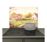 KitchenYeah© Splashback for kitchen 70x52 cm Wall Decor Panels Cooker Backsplash, Induction hob protector mat Sheep - Cottage - Countryside