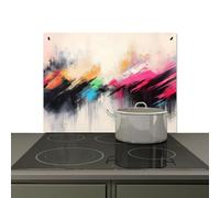 KitchenYeah© Splashback for kitchen 70x52 cm Wall Decor Panels Cooker Backsplash, Induction hob protector mat Dynamic - Abstract - Colorful - Black
