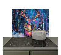 KitchenYeah© Splashback for kitchen 70x52 cm Wall Protector Splash Back Cooker Backsplash, Induction hob mat Reindeer - Wreath - Fairytale - Blue