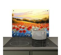 KitchenYeah© Splashback for kitchen 75x52 cm Splash Splatter Guard Backsplash Decor, Induction hob protector Poppy - Field of flowers - Colorful