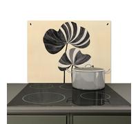 KitchenYeah© Splashback for kitchen 75x52 cm Splash Splatter Guard Backsplash Decor, Induction hob protector Black - Leaves - Stripes - Minimalist