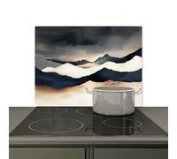 KitchenYeah© Splashback for kitchen 75x52 cm Wall Decor Panels Cooker Backsplash, Induction hob protector mat Mountains - Dark blue - Landscape