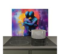 KitchenYeah© Splashback for kitchen 75x52 cm Wall Protector Splash Back Cooker Backsplash, Induction hob mat Embracing - Bodies - Purple