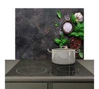 KitchenYeah© Splashback for kitchen 76x51 cm Wall Decor Panels Cooker Backsplash, Induction hob protector mat Herbs - Still Life - Concrete