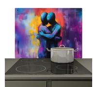 KitchenYeah© Splashback for kitchen 77x51 cm Wall Protector Splash Back Cooker Backsplash, Induction hob mat Embracing - Bodies - Purple