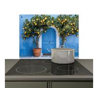 KitchenYeah© Splashback for kitchen 77x59 cm Back Splashes Kitchens Splash Guard Decor, Ceramic hob covers Lemon trees - Yellow - Door - Pots