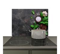 KitchenYeah© Splashback for kitchen 77x59 cm Wall Decor Panels Cooker Backsplash, Induction hob protector mat Herbs - Still Life - Concrete