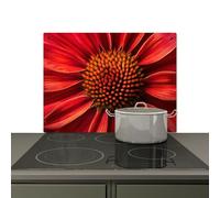 KitchenYeah© Splashback for kitchen 77x59 cm Wall Decor Panels Cooker Backsplash, Induction hob protector mat Close up - Flower- Red