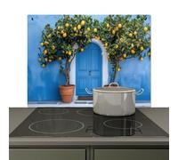 KitchenYeah© Splashback for kitchen 78x52 cm Back Splashes Kitchens Splash Guard Decor, Ceramic hob covers Lemon trees - Yellow - Door - Pots