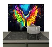 KitchenYeah© Splashback for kitchen 78x52 cm Back Splashes Kitchens Splash Guard Decor, Ceramic hob covers Rainbow colors - Wings - Magical