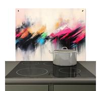 KitchenYeah© Splashback for kitchen 78x52 cm Wall Decor Panels Cooker Backsplash, Induction hob protector mat Dynamic - Abstract - Colorful - Black