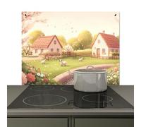 KitchenYeah© Splashback for kitchen 78x52 cm Wall Decor Panels Cooker Backsplash, Induction hob protector mat Sheep - Cottage - Countryside