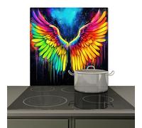 KitchenYeah© Splashback for kitchen 78x78 cm Back Splashes Kitchens Splash Guard Decor, Ceramic hob covers Rainbow colors - Wings - Magical