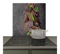 KitchenYeah© Splashback for kitchen 78x78 cm Back Splashes Kitchens Splash Guard Decor, Ceramic hob covers Chocolate - Mint - Concrete
