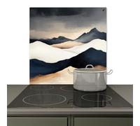 KitchenYeah© Splashback for kitchen 78x78 cm Wall Decor Panels Cooker Backsplash, Induction hob protector mat Mountains - Dark blue - Landscape