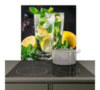 KitchenYeah© Splashback for kitchen 78x78 cm Wall Decor Panels Cooker Backsplash, Induction hob protector mat Water - Glass - Lemon - Mint