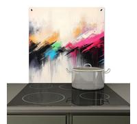 KitchenYeah© Splashback for kitchen 78x78 cm Wall Decor Panels Cooker Backsplash, Induction hob protector mat Dynamic - Abstract - Colorful - Black