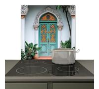 KitchenYeah© Splashback for kitchen 78x78 cm Wall Protector Splash Back Cooker Backsplash, Induction hob mat Door - Patterns - Plants