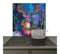 KitchenYeah© Splashback for kitchen 78x78 cm Wall Protector Splash Back Cooker Backsplash, Induction hob mat Reindeer - Wreath - Fairytale - Blue