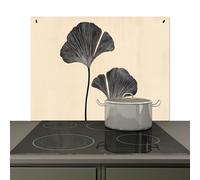 KitchenYeah© Splashback for kitchen 80x52 cm Back Splashes Kitchens Splash Guard Decor, Ceramic hob covers Leaves - Minimalist - Black