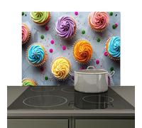 KitchenYeah© Splashback for kitchen 80x52 cm Back Splashes Kitchens Splash Guard Decor, Ceramic hob covers Cupcakes - Muffins - Colourful