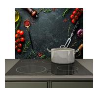 KitchenYeah© Splashback for kitchen 80x52 cm Splash Splatter Guard Backsplash Decor, Induction hob protector Still life - Herbs - Italian - Spices
