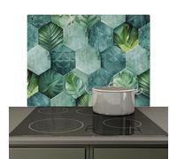 KitchenYeah© Splashback for kitchen 80x52 cm Splash Splatter Guard Backsplash Decor, Induction hob protector Tiles - Mosaic - Green - Leaves - Modern